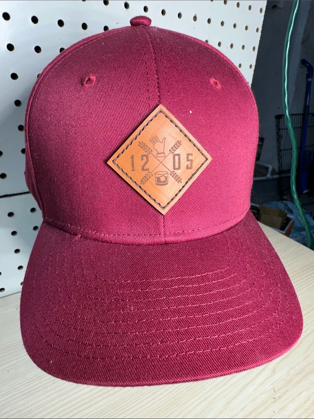 1205 Maroon Baseball Cap with Leather Patch